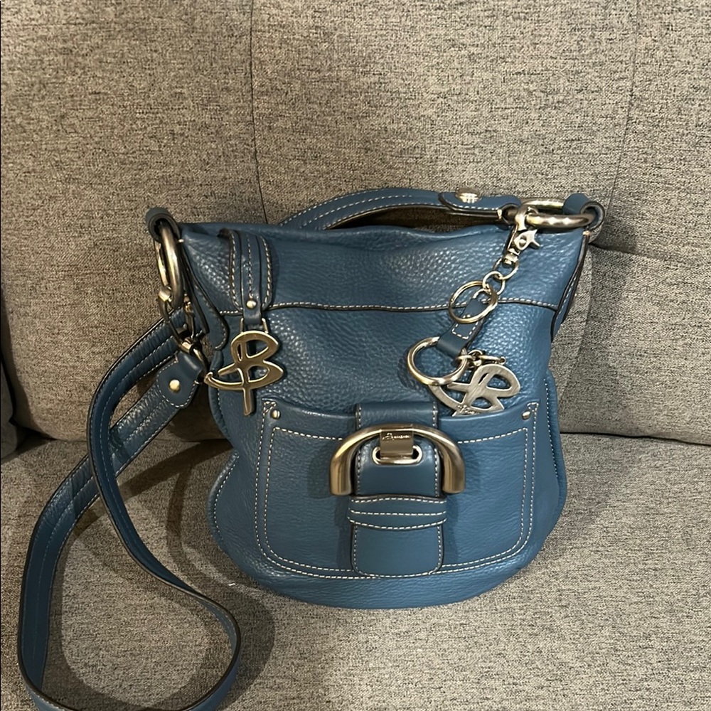 B Makowsky Blue Leather Bucket Bag
